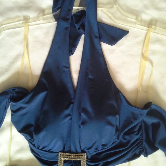 Junior's Blue Prom Dress - Rhinestone Buckle - Cutout Sides and Back - Picture 2 of 11